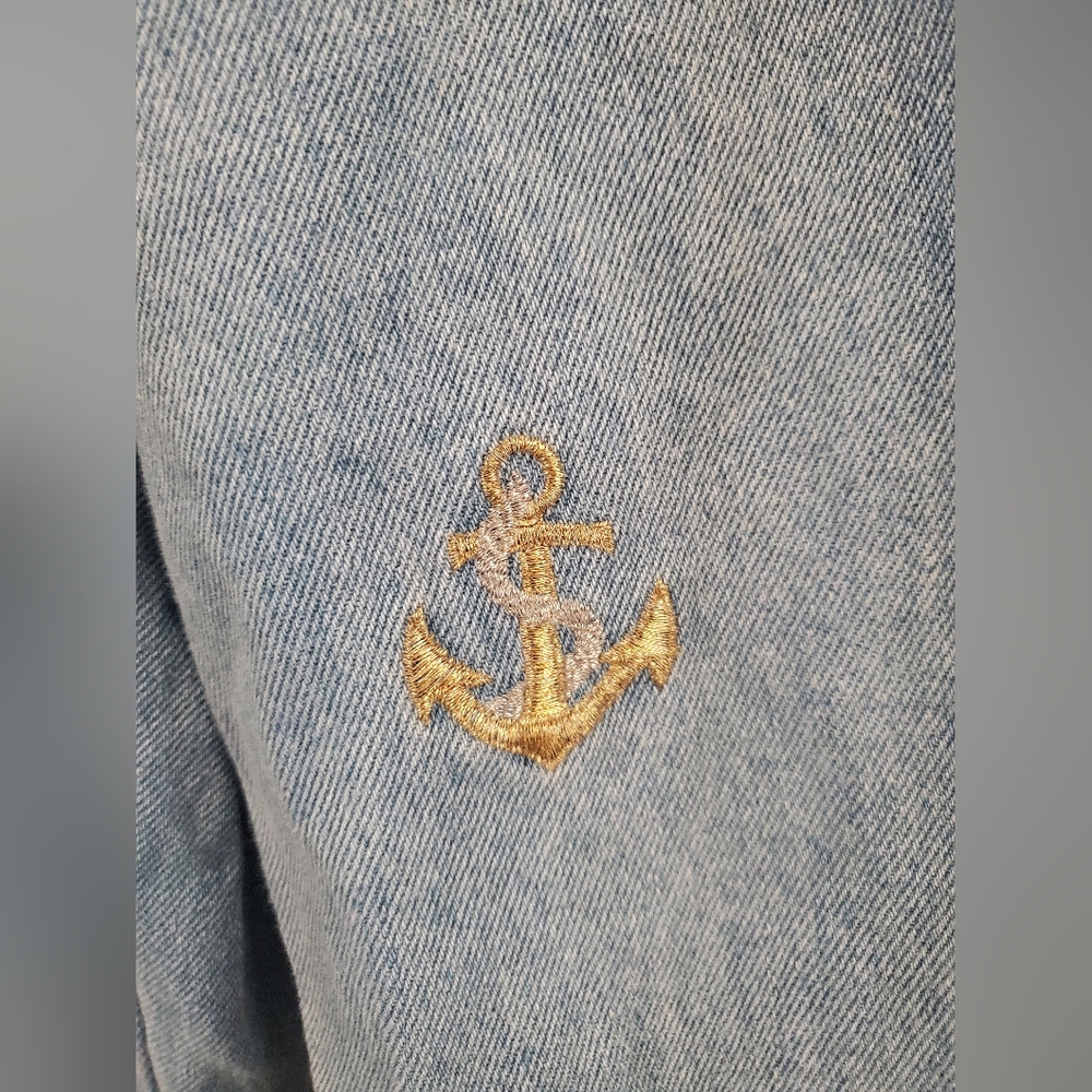 90s High Waist Mom Jeans MADE USA California Nautical Anchor Shell Vintage Jeans - Picture 2 of 9